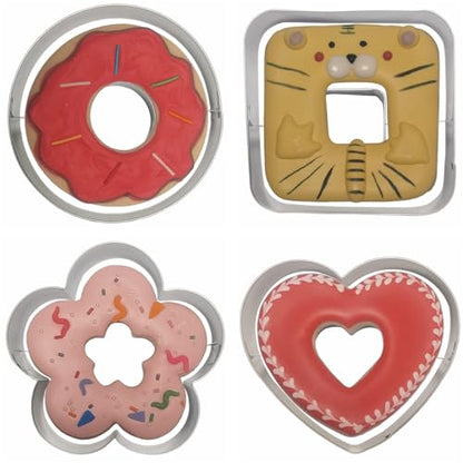 4-Piece Linzer Cookie Cutters Set - Stainless Steel Large Fondant Biscuit Molds for Birthday Party, Graduation, Christmas, and Holiday Baking DIY (Round, Square, Heart, Flower)