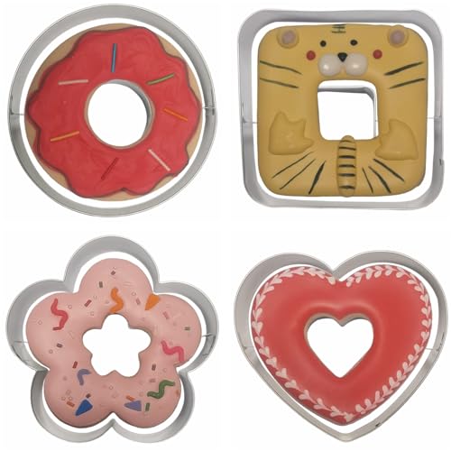4-Piece Linzer Cookie Cutters Set - Stainless Steel Large Fondant Biscuit Molds for Birthday Party, Graduation, Christmas, and Holiday Baking DIY (Round, Square, Heart, Flower)