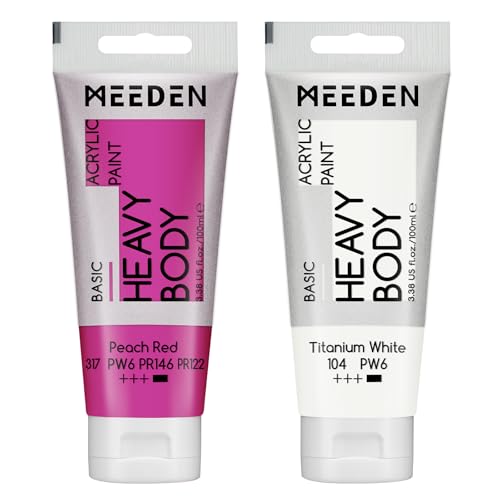 MEEDEN Acrylic Paint Peach Red: 100ml/3.38oz Heavy Body Acrylic Paint Tube Bundled with Additional Titanium White Color for Art Craft Painting - color: Peach Red, size: 2 Tubes