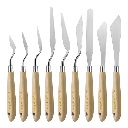 9 Pcs Paint Palette Knives for Painting, Stainless Steel Color Mixing Scraper Knife Set, Drawing Spatula Pallet Knife with Wooden Handle for Oil, Canvas, Acrylic Painting, Texture Art Supplies