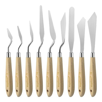 9 Pcs Paint Palette Knives for Painting, Stainless Steel Color Mixing Scraper Knife Set, Drawing Spatula Pallet Knife with Wooden Handle for Oil, Canvas, Acrylic Painting, Texture Art Supplies