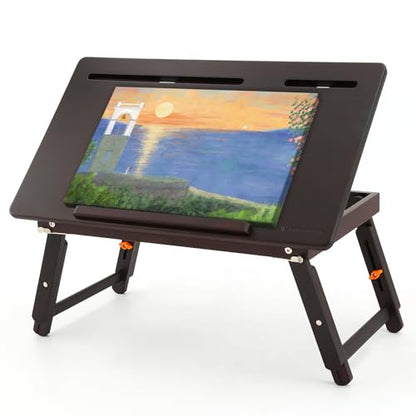 Nnewvante Drawing Table Foldable Drafting Desk with Adjustable Height & Angle Bamboo Drawing Board Easel with Tablet and Phone Slots for Painting, Drafting, Writing, Reading - color: Black Walnut