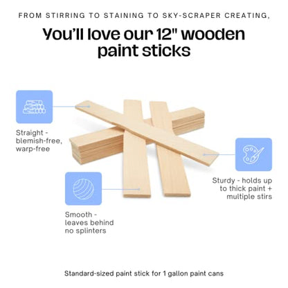 12 Inch Paint Sticks, Box of 500 Hardwood Paint Stirrers, Wood Mixing Paddles for Epoxy or Resin, Garden or Library Markers by Woodpeckers - size: 12 inch