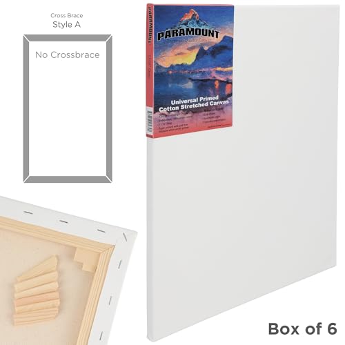 Paramount Canvas for Painting - Pack of 6, 12x12 White Canvases- 11/16" 100% Cotton Stretched Canvas, Triple-Primed for All Media, Medium Tooth, Back-Stapled, 12oz Primed Weight, Wood Stretcher Bars - size: 12x12" - Box of 6