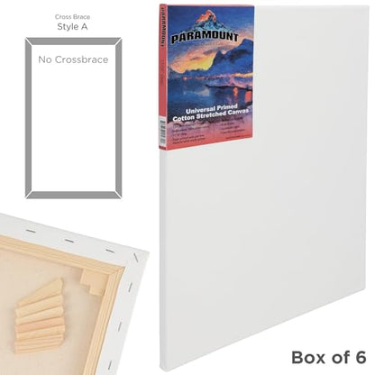 Paramount Canvas for Painting - Pack of 6, 12x12 White Canvases- 11/16" 100% Cotton Stretched Canvas, Triple-Primed for All Media, Medium Tooth, Back-Stapled, 12oz Primed Weight, Wood Stretcher Bars - size: 12x12" - Box of 6