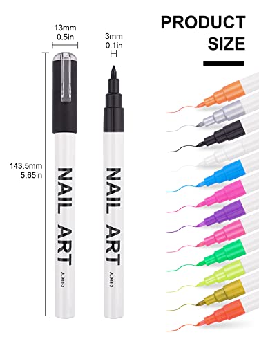 12 Color 3D Nail Art Pens Set, Kalolary Nail Point Graffiti Dotting Pen Drawing Painting Liner Brush for DIY Nail Art Beauty Adorn Manicure Tools - color: D