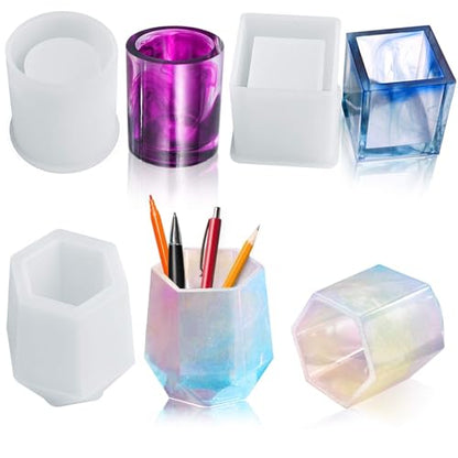 3 Pcs Cup Resin Silicone Mold, Kalolary Makeup Brush Holder Organizer Cylinder Craft Epoxy Mold, DIY Flower Planter Pot Molds, Cup Mold, Pen Holder Molds
