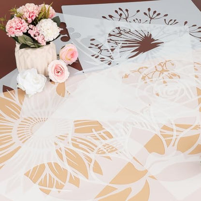 9 Pcs Large Flower Stencils for Painting Reusable Floral Templates Set for Drawing, Walls, Wood Signs, Window, Garden Fence Furniture Stencil Crafts DIY - color: Flower