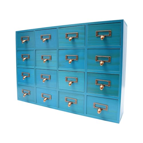 Desk Drawer Organizer | 16 Drawers Apothecary Cabinet | Apothecary Supplies Vintage Chests | Desktop Chest Drawer | Wooden Desk Drawer Organizer for Tea Collection, Stationery (Blue1-16 Drawers) - color: Blue1-16 Drawers