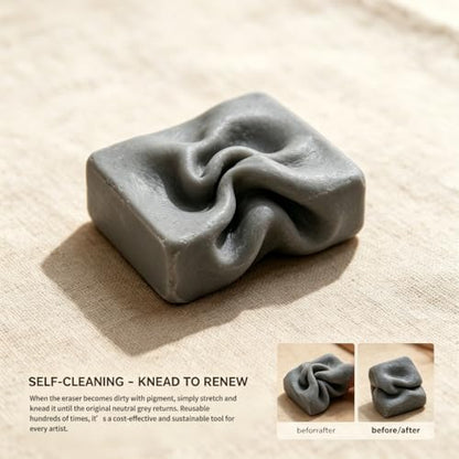 Kneaded Eraser Artist Moldable Rubber Soft Kneadable Supplies for Drawing Sketching High Flexibility Charcoal Graphite Removal Stationary Tool for Studio Work Neutral Grey