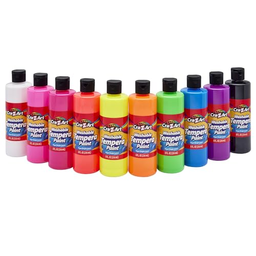 Cra-Z-Art POP! Neon Washable Tempera Paint For Kids Bulk Pack 10ct, Assorted Fluorescent Colors Tempera Paint Set 8oz each bottle, Back To School Teachers Supplies - style: Fluorescent