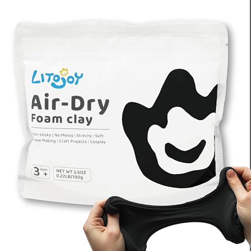 Black Air Dry Foam Clay - 3.5 OZ (0.22 LB) 100 Grams - Modeling, Soft, Light Weight, for School Supply, Art Projects, Christmas Deco, Cosplay Props, Slime Supplies, Flower Mirror (Black) - color: Black