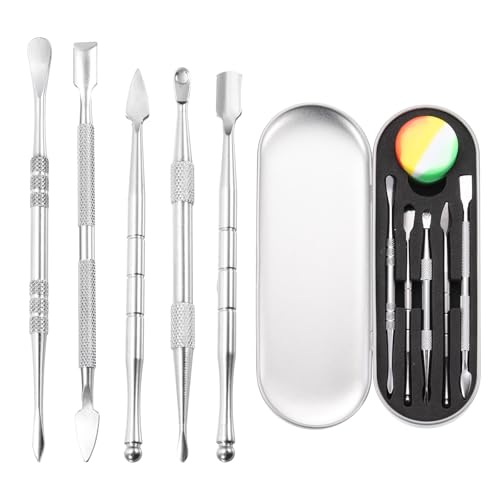 MECCANIXITY 6 Pcs Wax Carving Tools Stainless Steel Wax Carving Sculpting Tools with 5ml Silicone Container Jar and Portable Metal Case for Modeling Shaping, Silver Tone - color: Silver Tone, Metal Case