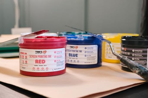 Tinks® Screen Printing Ink - Red 8oz. Water-Based Fabric Ink - Screen Printing, Stenciling, Tote Bags & Fabric Stamping - Non-Toxic, No Harsh Fumes, Soap & Water Cleanup - Made in California - color: Red