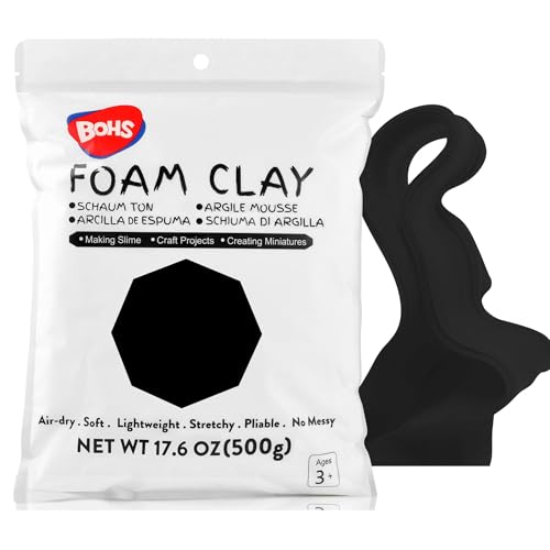 BOHS Black Modeling Foam Clay - 1.1 Lbs, Air Dry,Crack-Free,Non-staining -for Figures & Sculptures,Cosplay, Kids Education, Slime Add-ins, 500g - color: Black, size: 500 g