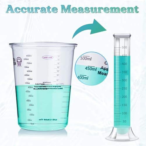 LET'S RESIN Resin Mixing Cups, 45pcs 32oz(1000ml) 2 Scales Accurate Paint Mixing Cup with Protective Gloves, Sturdy & Thick Disposable Measuring Cups for Paint, Pigments, Art, Auto Resin Mixer - size: 1000ML