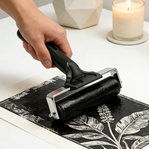 Printmaking Roller Professional Hard Black Rubber Brayer Tool Artists Print Press Block Printing Inking Craft Painting, Large - color: Large Black