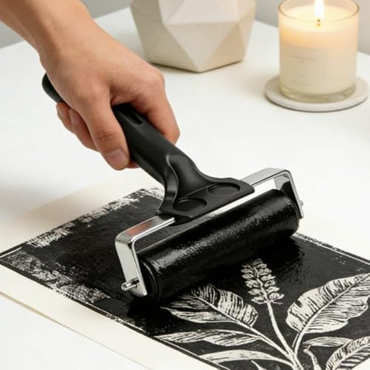 Printmaking Roller Professional Hard Black Rubber Brayer Tool Artists Print Press Block Printing Inking Craft Painting, Large - color: Large Black