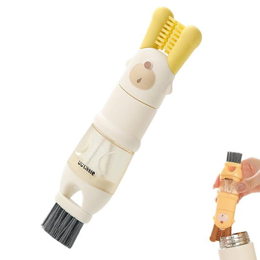 3-in-1 Cup Lid Cleaning Brush, Multifunctional Crevice Brush for Bottles, Cups, Coffee Machines, with Rotating Bristle Heads (White) - color: White