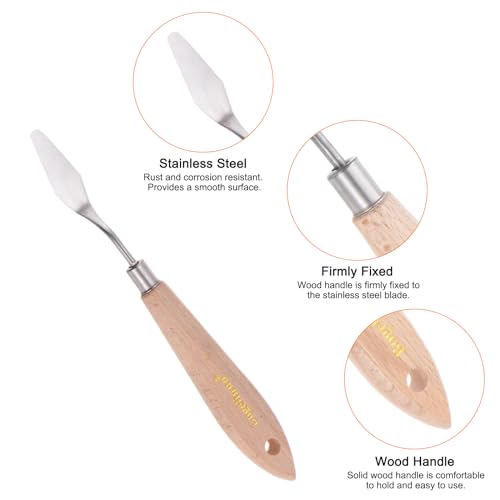 HARFINGTON 2pcs No.4 Painting Palette Knives Stainless Steel Pointy Spatula Pallet Knife with Beech Wood Handle for Oil Acrylic Paint Canvas Mixing Spreading