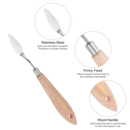 HARFINGTON 2pcs No.4 Painting Palette Knives Stainless Steel Pointy Spatula Pallet Knife with Beech Wood Handle for Oil Acrylic Paint Canvas Mixing Spreading
