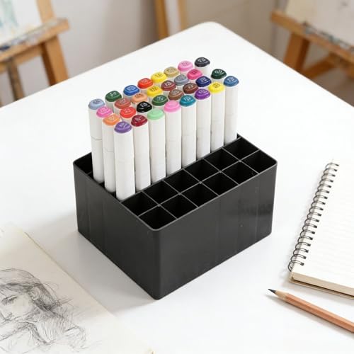 30-Slot Marker Organizer, Plastic Art Supply Storage Holder for Markers, Colored Pencils, Pens & Craft Tools, Desk Organizer for Artists & Students