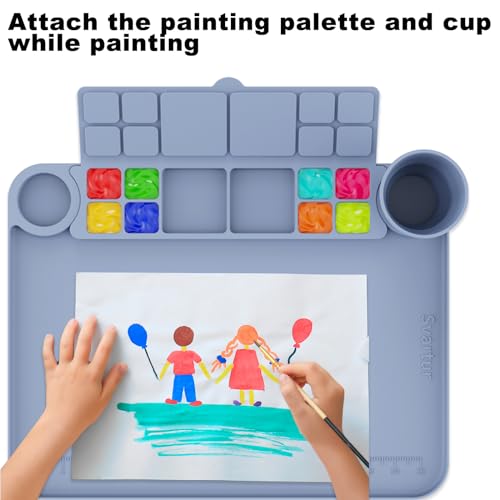 Silicone Painting Mat with Cup and Palette Removable, 17"X13" Thick Silicone Art Mat for Craft with Raised Edge for Resin DIY Making, Gray - color: Gray