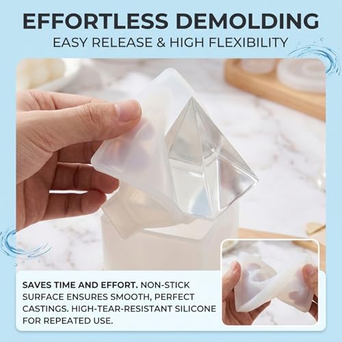 21PCS Silicone Resin Jewelry Casting Molds, Assorted Shapes Flexible Epoxy Kit Easy Demolding Smooth Reusable Tools for DIY Necklaces,Earrings,Pendants,Keychain Crafts