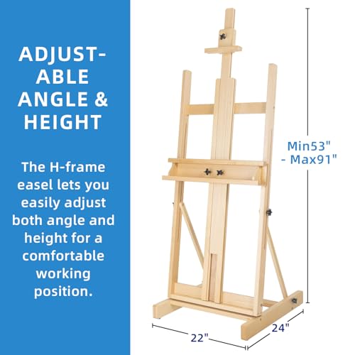 Falling in Art Large H-Frame Studio Easel, Solid Beechwood Easel Stand for Painting, Artist Canvas Easel Stand for Display, Holding Canvases up to 78 Inches, Natural - style: Natural