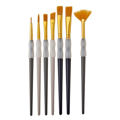 KINGART 7-Piece Studio Golden Nylon Artist Brush Collection with Zippered Carrying Case – Versatile Synthetic Paint Brushes for Acrylic, Watercolor, Oil, Tempera, Gouache, and Face Painting DIY