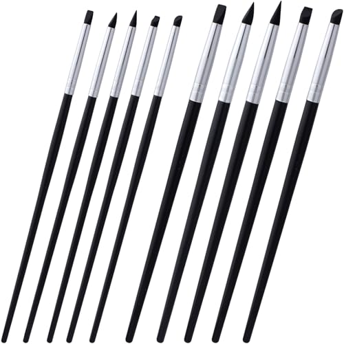 SmallCat 10pcs Silicone Paint Brushes, Flexible Clay Carving Tools, Professional Sculpting Tools for Handicraft Pottery Artwork Shaping Carving DIY- Black - color: Black, 10 Pcs