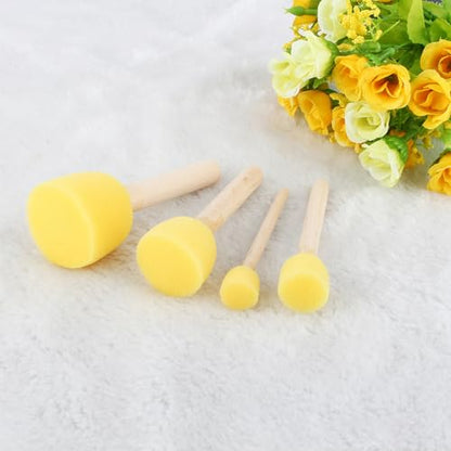 Wooden Foam Brush Painting Painting Art Furniture Game Paint, 4 Pieces of Foam Foam for Children, Assorted Sizes