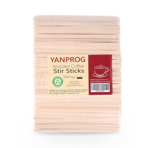 Wooden Coffee Stirrers 5.5" Coffee Stir Sticks 1000 Pcs, Natural Birch Round End Thick Birch Wood Eco-Friendly， Suitable for Coffee, Cocktail and Hot Drinks - color: Natural, size: 1000 Pack