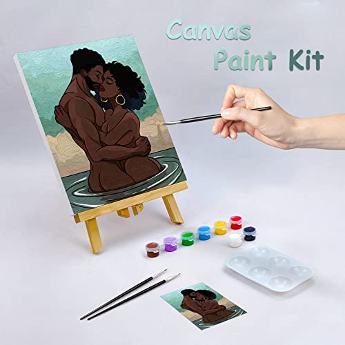 Nuberlic Canvas Painting Kit Pre Drawn Canvas for Painting for Adults Couples Paint and Sip Party Supplies Love Theme Couple DIY Date Night Activities Valentines Gift Pack of 1, 8x10 inch