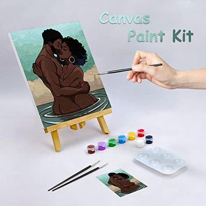 Nuberlic Canvas Painting Kit Pre Drawn Canvas for Painting for Adults Couples Paint and Sip Party Supplies Love Theme Couple DIY Date Night Activities Valentines Gift Pack of 1, 8x10 inch