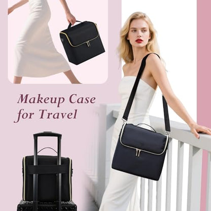 Yueieoun Large Travel Makeup Train Case, Big Makeup Bag Organizer Makeup Box,4 Tier Professional Cosmetic Storage Cases for Nail Tech Tattoo Storage Bag for Equipment and Supplies with luggage Sleeve - size: Large
