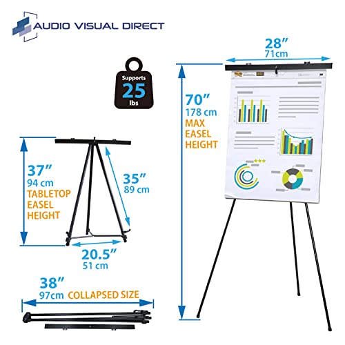 Audio-Visual Direct Lightweight Aluminum Flip-Chart Presentation Easel, Adjustable Height 37"-70", Black - color: Black, size: 1 Easel