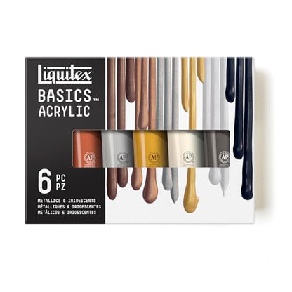 Liquitex BASICS Acrylic Paint Set 6x118ml (4-oz), Metallic - style: Metallic 6 x 118ml (4-oz)