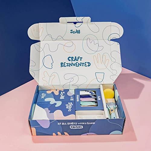 Sculpd Abstract Painting Kit, Abstract Painting, 4 Acrylic Paint Colours, 2 Brushes, Artist Canvas, Additional Artist Supplies, Studies Book & Guides, Suitable for Adults, Beginners & Artists - color: Pastel, size: Small