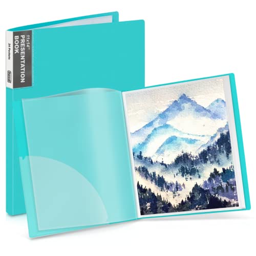 Dunwell 11x14 Art Portfolio Folder (Aqua), Presentation Binder with 24 Pockets, Large 11 x 14 Portfolio Binder, Acid-Free Poly Cover and Sleeves - color: Aqua, size: 11x14", style: 11x14" Vertical