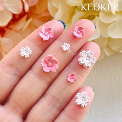 Keoker Cherry Blossoms Polymer Clay Molds, 2 Shapes 4 Sizes 3D Sakura Polymer Clay Flower Earring Molds, Polymer Clay Flower Molds, Spring Polymer Clay Cutters
