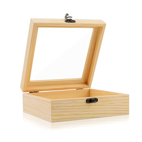 Nsmykhg Wooden Box,Wooden Storage Box,Rectangle Unfinished Pine Wood Display Case Natural Wood with Hinged Lid and Front Clasp for DIY Craft Art, Jewelry (7 x 7 x 2.8 In) - color: 7 x 7 x 2.8 In