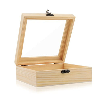 Nsmykhg Wooden Box,Wooden Storage Box,Rectangle Unfinished Pine Wood Display Case Natural Wood with Hinged Lid and Front Clasp for DIY Craft Art, Jewelry (7 x 7 x 2.8 In) - color: 7 x 7 x 2.8 In