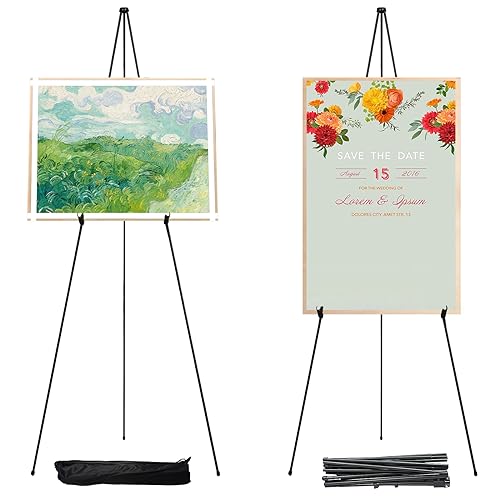 2 Pack 63" Black Easel Stand for Display Wedding Sign & Poster,Adjustable Easels for Display Poster Board Stand,Collapsable Portable Metal Painting Easel Tripod for Floor(Black 2PC) - color: Black 2PC