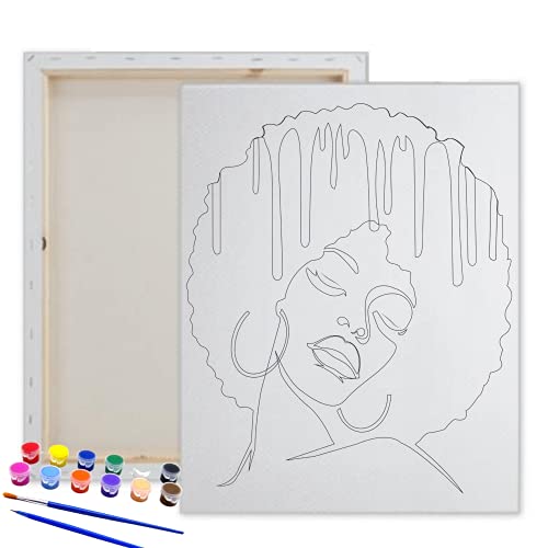Pre Drawn Canvas Paint Kit | Teen, Kids and Adult Sip and Paint Party Favor | DIY Date Night Couple Activity| Canvas Boards for painting| Afro Woman Drippy (S 8x10 CANVAS ONLY) - size: S 8x10 CANVAS ONLY