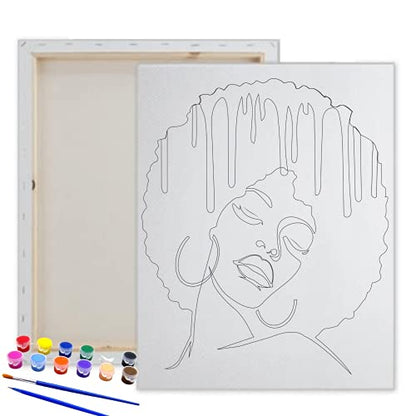 Pre Drawn Canvas Paint Kit | Teen, Kids and Adult Sip and Paint Party Favor | DIY Date Night Couple Activity| Canvas Boards for painting| Afro Woman Drippy (S 8x10 CANVAS ONLY) - size: S 8x10 CANVAS ONLY