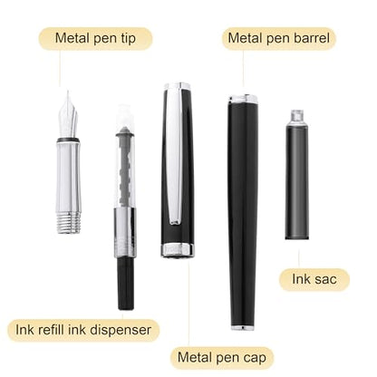 Fountain Pen Set,Extra Fine Nib,Includes 2 Ink Cartridges and Ink Converter, Ideal for Journaling and Calligraphy, Smooth-writing Fountain Pen(Silver) - color: Silver