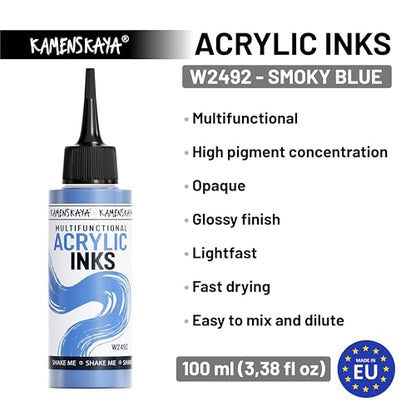 Kamenskaya Acrylic Inks for Artists - 'Smoky Blue' Acrylic Ink, 3.38 Fl Oz (100 ml) - color: Smoky Blue