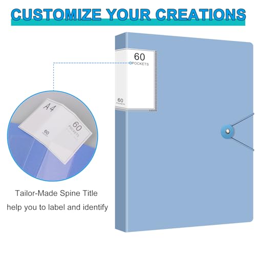 Art Portfolio Folder, Binder with Plastic Sleeves 60 Pocket 120 Pages Display Book, Presentation Folder for Artwork Office, Blue - color: Blue