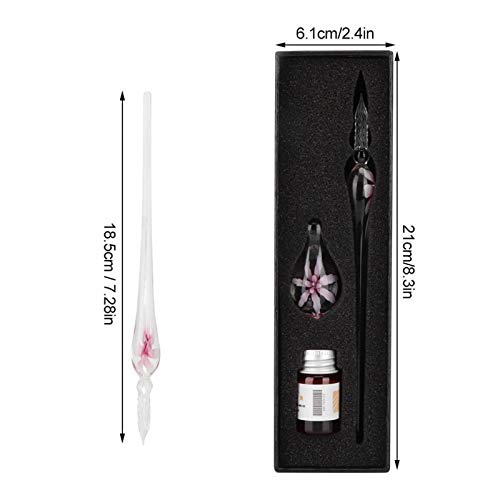 Glass Dip Pen, Glass Ink Pen Set, Crystal Elegant Flower Signature Ink Pen, Calligraphy Pen Set with Pen Holder for Signatures, Gift Cards Writing, Calligraphy Beginners
